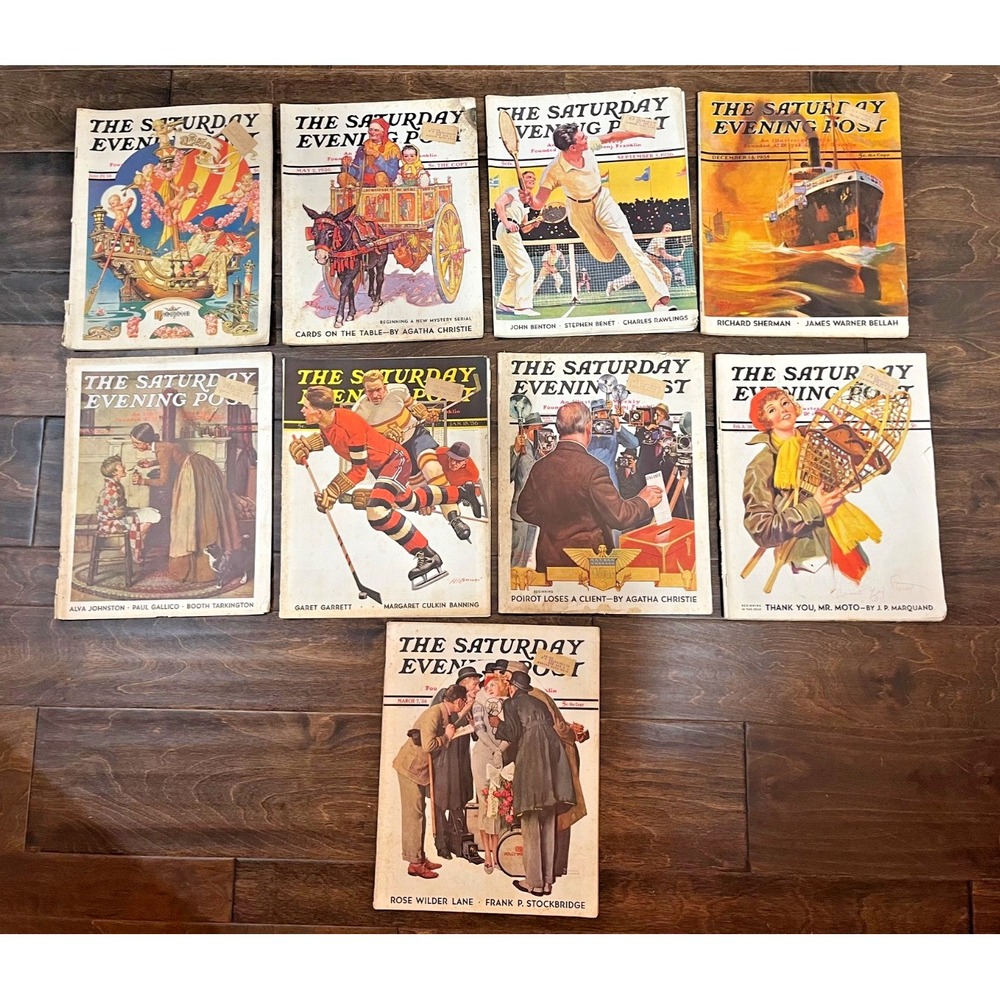 Lot 9 Saturday Evening Post Magazines 1935 1936 Norman Rockwell Agatha Christie